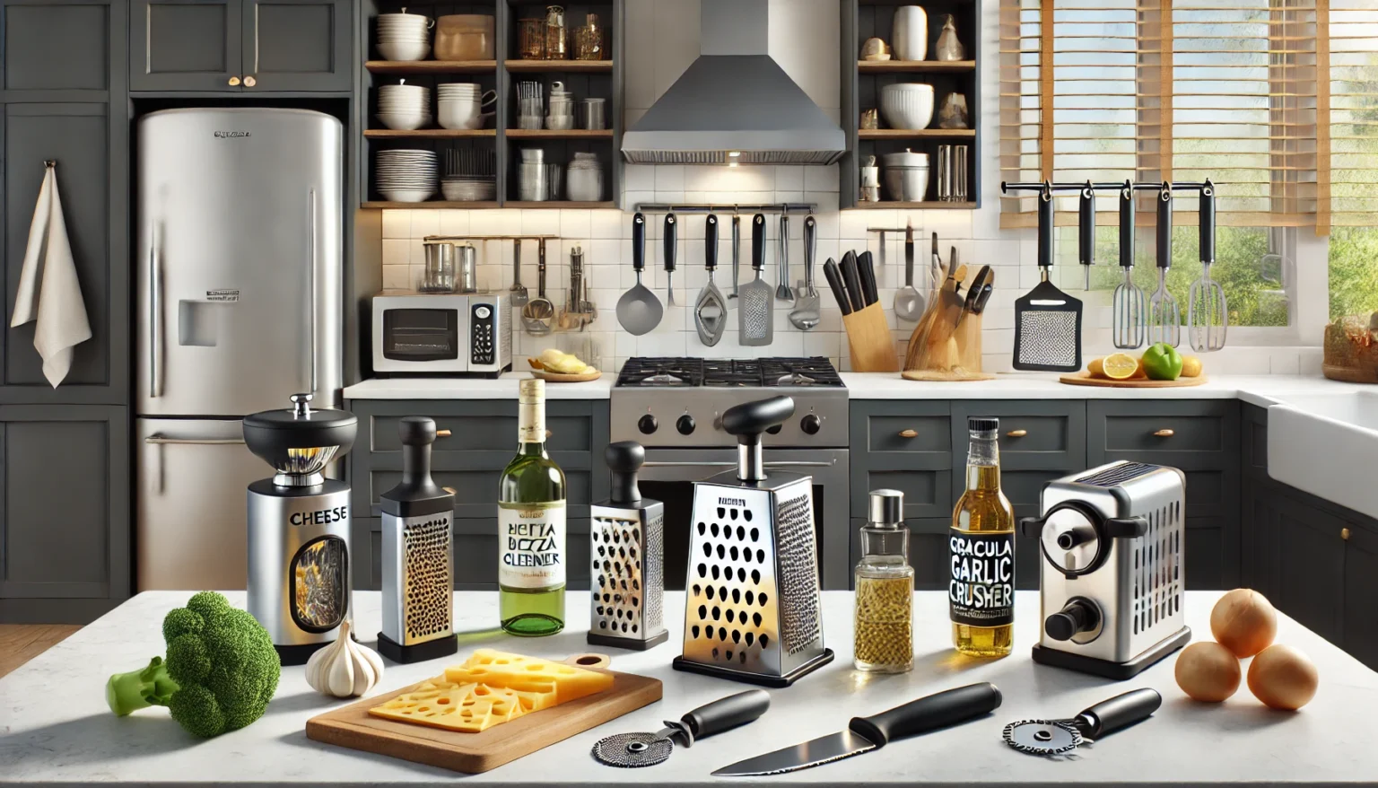 a kitchen with various kitchen utensils and a variety of cooking utensils