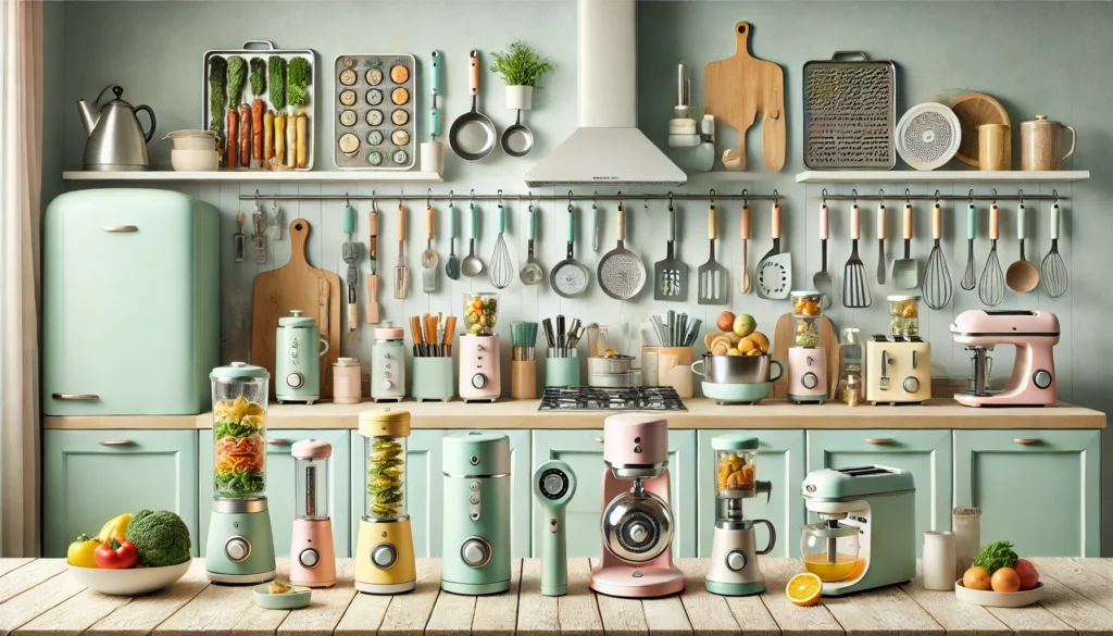 a kitchen with many different kitchen appliances